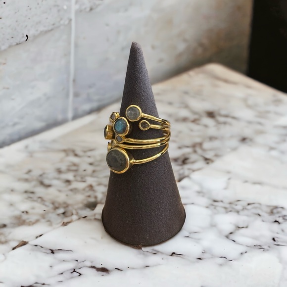 Gold plated sterling silver, diamond chips and labradorite ring - Picture 3 of 4